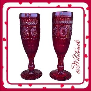 ❤️ Rare - The Pioneer Woman Red Adeline glass flutes